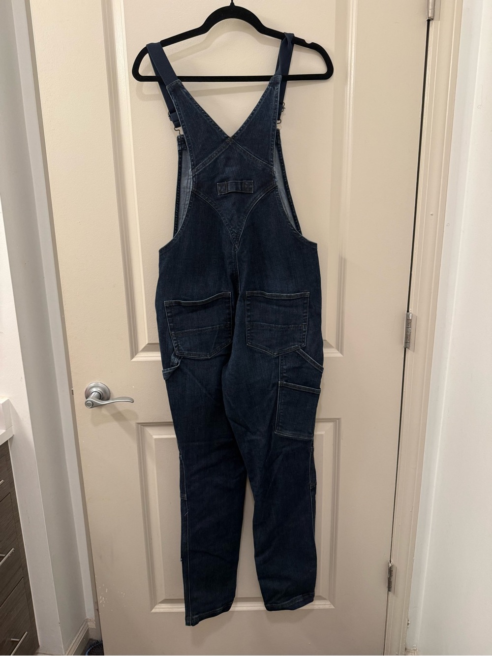 Duluth Trading Company Women's Double Flex Dark Wash Denim Bib Overalls NWOT - Picture 3 of 9